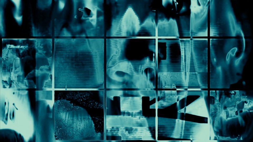 Grid of distorted teal frames, Nettspend “F*CK SWAG” visual